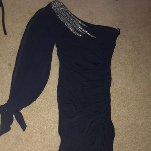 NAVY BLUE ONE SHOULDER COCKTAIL DRESS